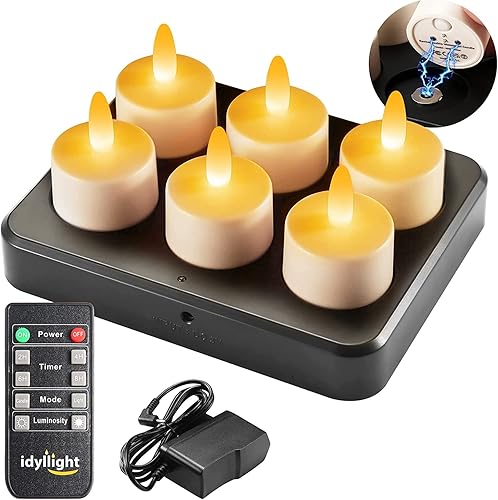 Miniatura 9 de idyl light Velas de té recargables con temporizador remoto, parpadeantes que funcionan 55 horas, impermeables, sin llama, para decoración del hogar,