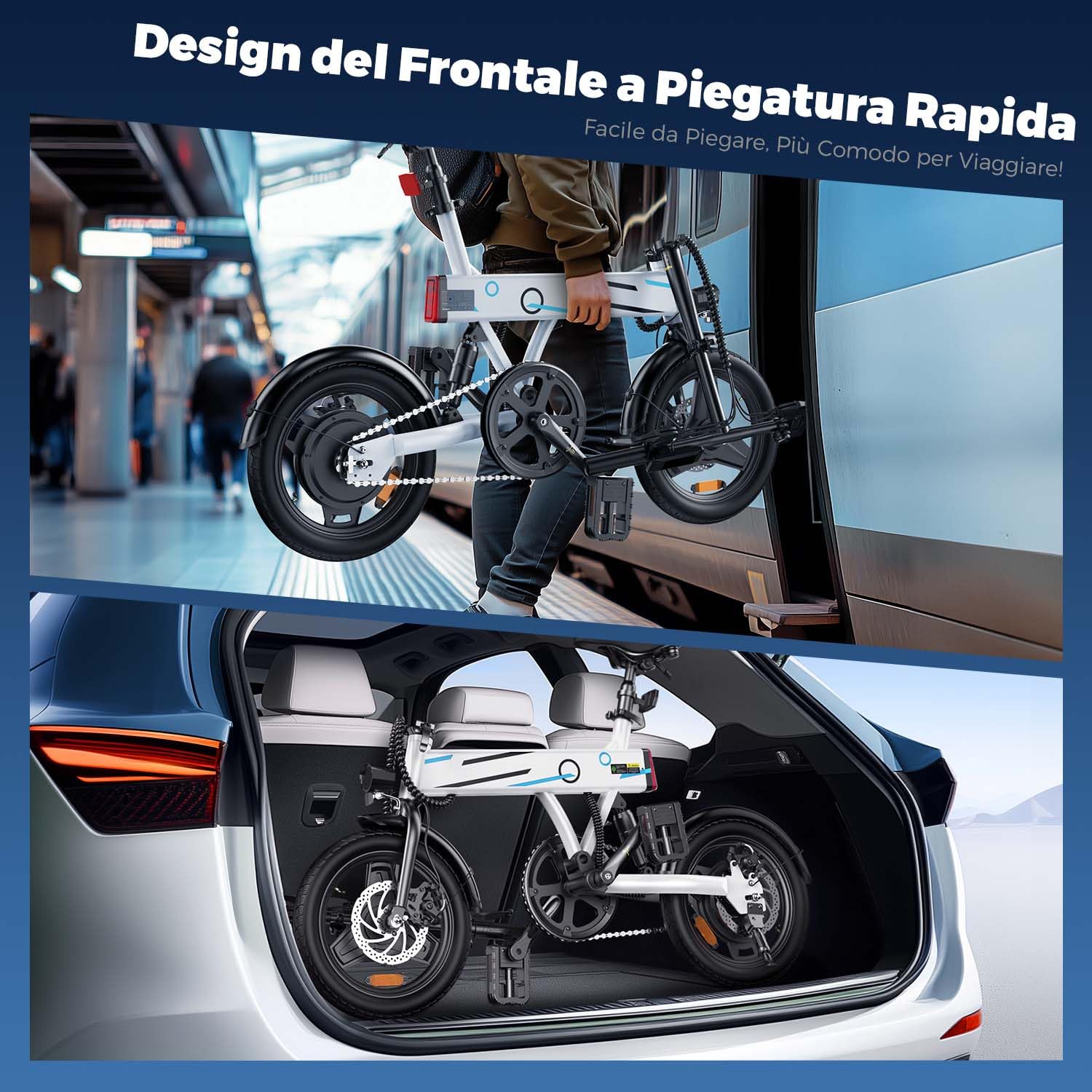 Finbike U1/EB1 Bici Elettrica Pieghevole, 14" Bici Elettrica da 280.8 WH Batteria, Autonomia di 40 KM, Motore 250W, E-Bike per Adulti E Adolescente, Carga 150kg, 10/15/25KM/H, Pendolarismo Quotidiano
