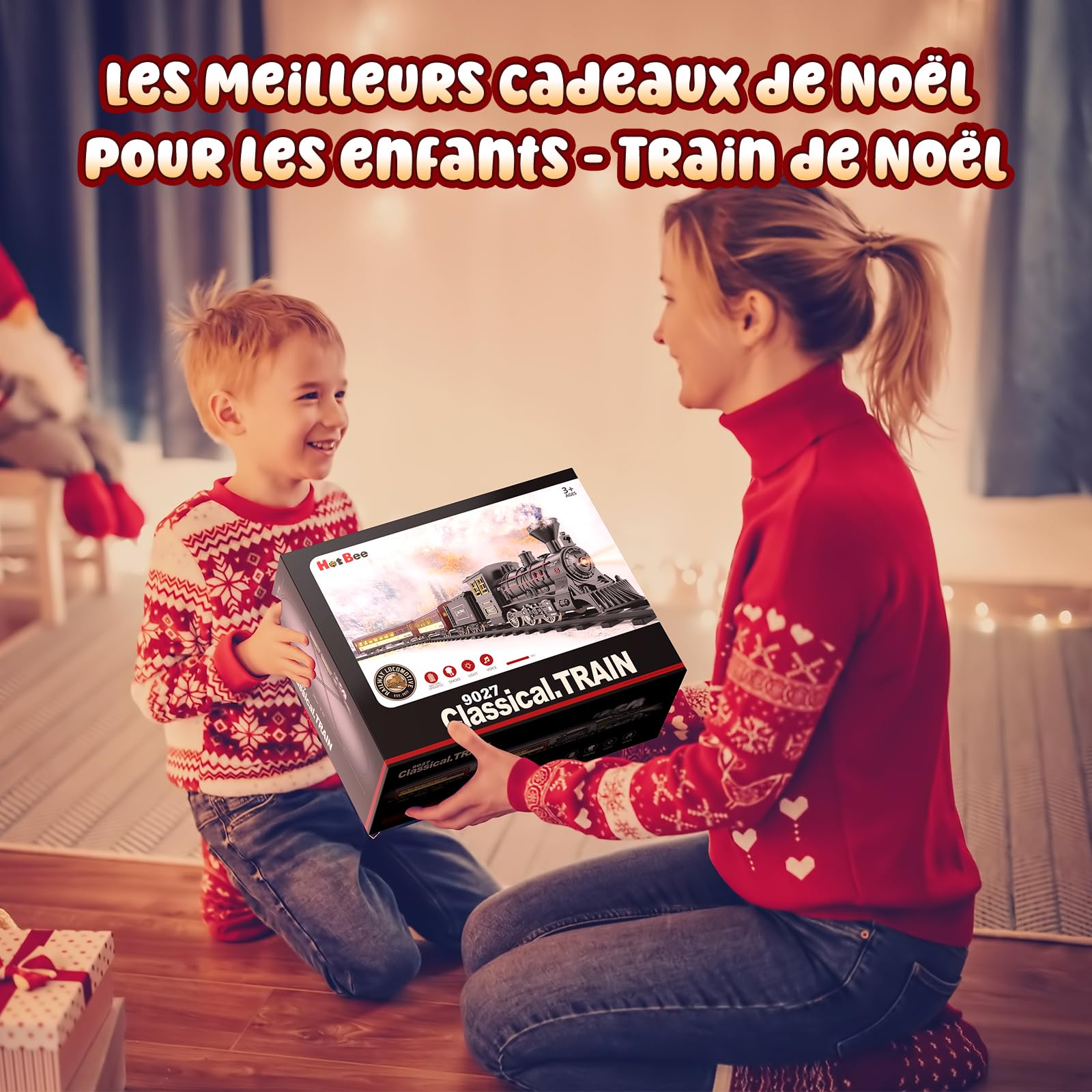 Hot Bee Jouet De Alliage Train Électrique À Vapeur, Rechargeable Train Electrique Enfant, Locomotive à Vapeur avec la Fumée Lumineuse et Le Son, Cadeaux de Noël Anniversaire pour Enfants Adulte