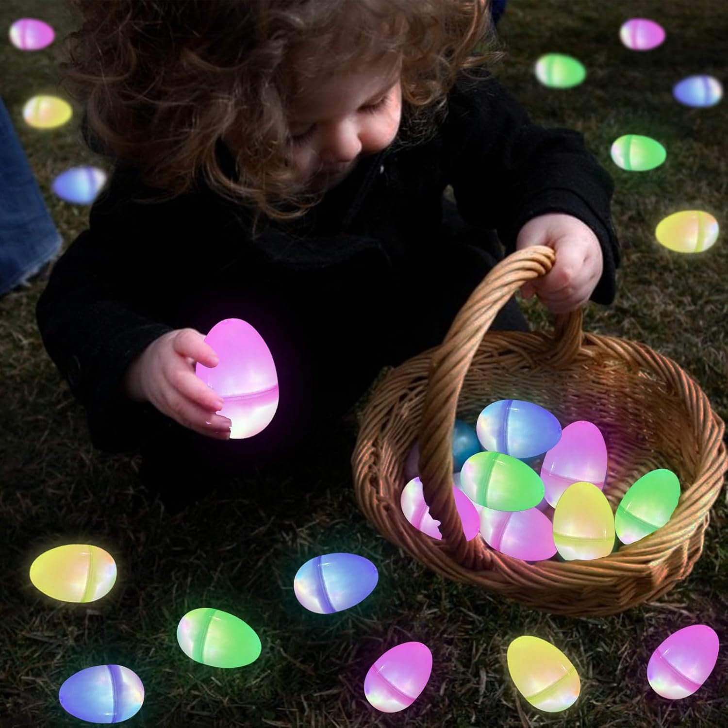 Easter Basket Stuffers 12 Pack Easter Eggs Filled with Chick Duck LED Puffer Balls,Light Up Stress Relief Fidget Toys Squeeze Sensory Ball for Toddler Kids Boys Girls Easter Egg Hunt Party Favor Gift