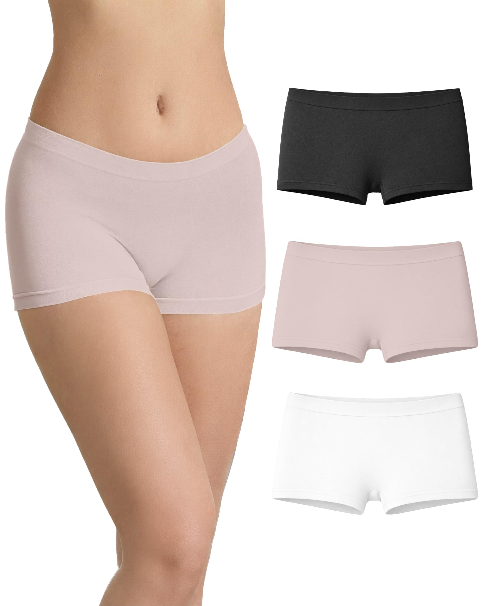 Risalti Women's White-Black-Powder Underwear Boxer Bamboo 3 Pcs - Seamless Knickers For Knickers For Multipack, Underwear, Boxers, Clothes, Knickers - Made In Italy