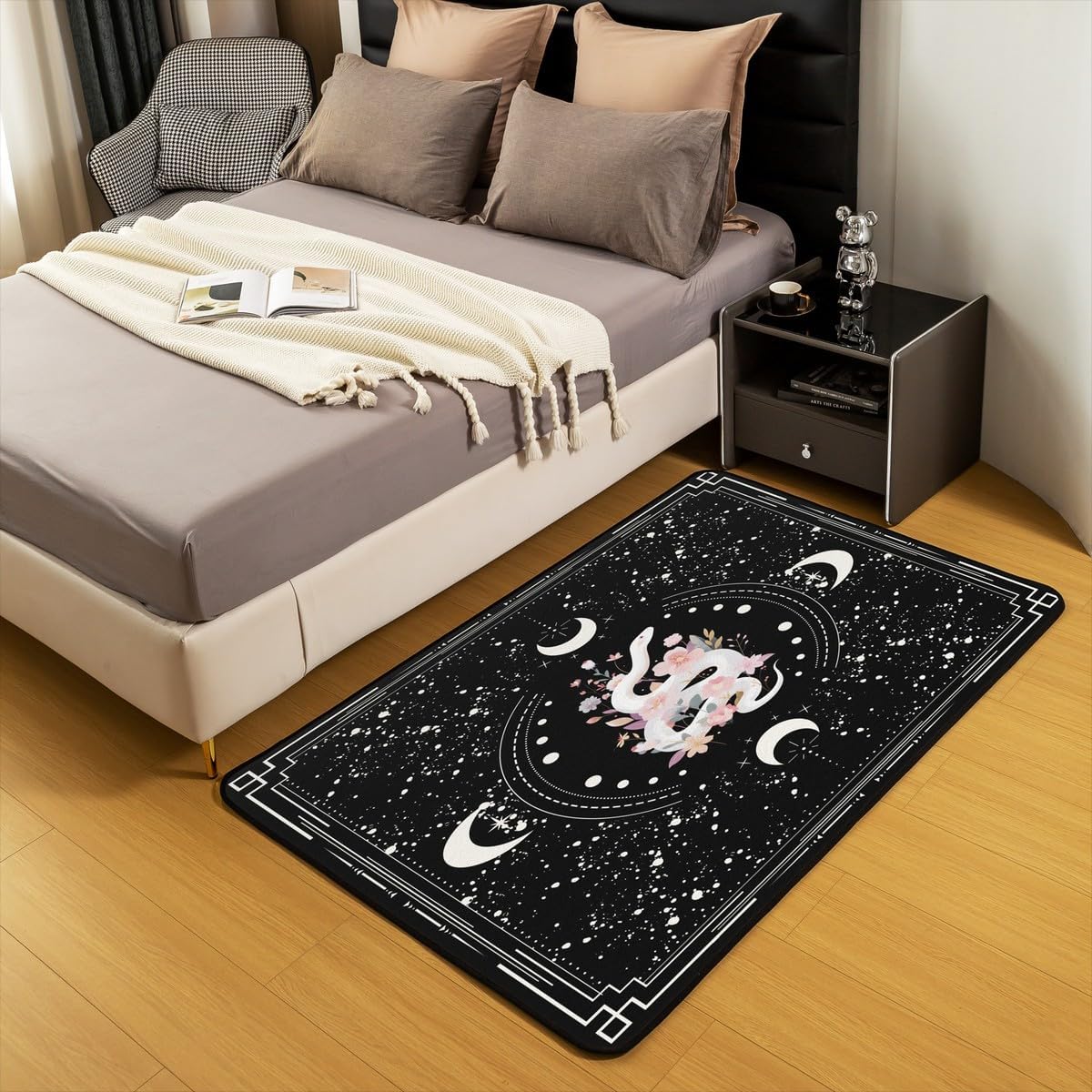 Erosebridal White Snake Area Rug 4'11" x 3'3" Moon Living Room Rugs Planet Stars Galaxy Flowers Pattern Decorative Carpet Spot Cute Animal Floral Sun Indoor Floor Mat