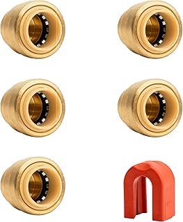 1/2 Inch Push On End Cap | Push to Connect Plumbing Pipe Fitting with Removal Tool | Push Fit End Stop for Copper, PEX, PE-RT and CPVC | Lead-Free Brass Push Cap | 5-Pack