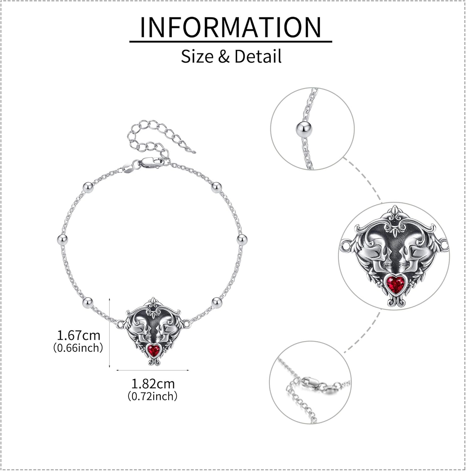 MONGAS Goth Bracelet Sterling Silver Heart Skeleton/Skull/Snake Bracelet Skeleton/Skull/Snake Jewelry for Women - Image 3