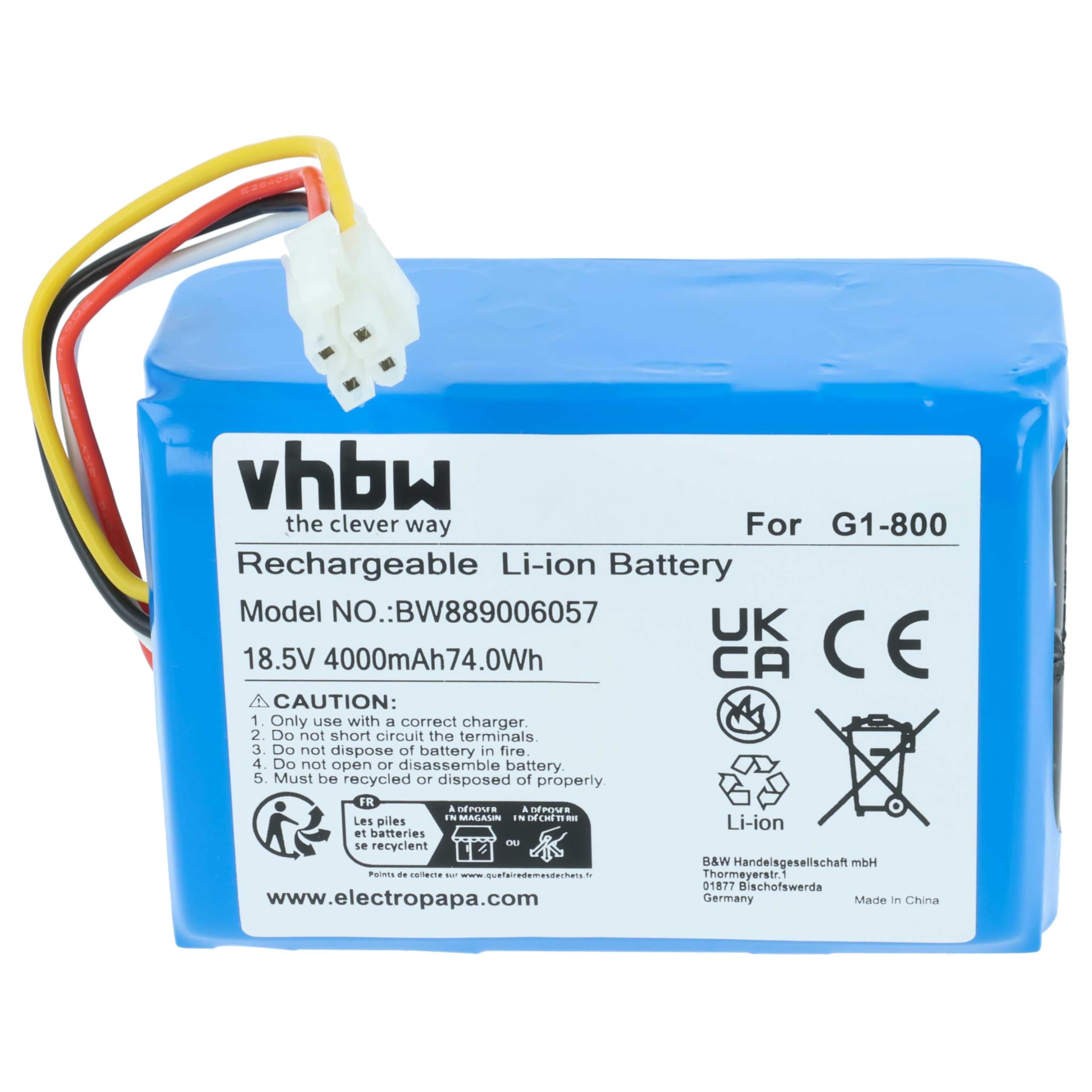 vhbw Batería Compatible con Ecovacs Goat G1-800W, Goat GX, Goat O1200 RTK, Goat O800 RTK Robot cortacésped cortacésped 4000mAh 18,5V Li-Ion