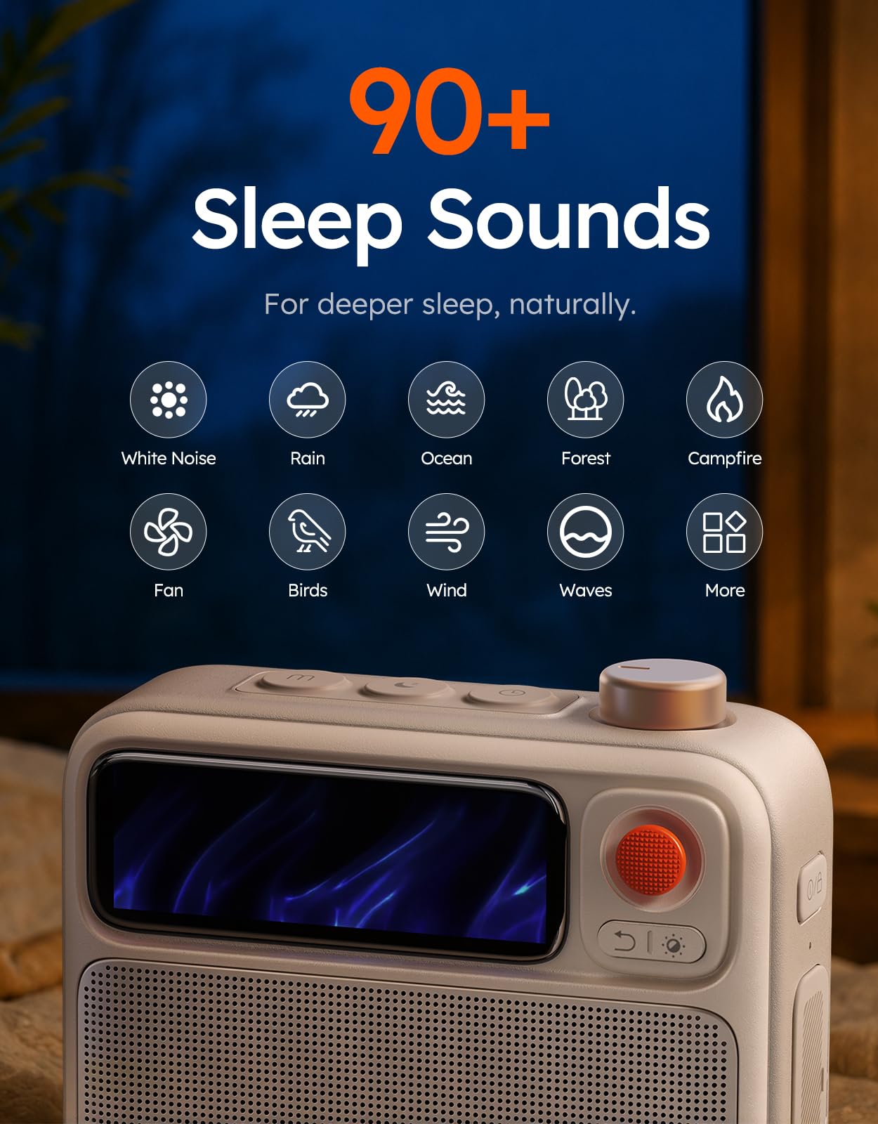 Divoom FlowToo White Noise Soundmaschine mit Bluetooth-Lautsprecher | 90+ Schlafgeräusche mit Pixel-Display, Wecker, Timer, sanfter Anzeige und anpassbaren Displaydesigns in Cremeweiß
