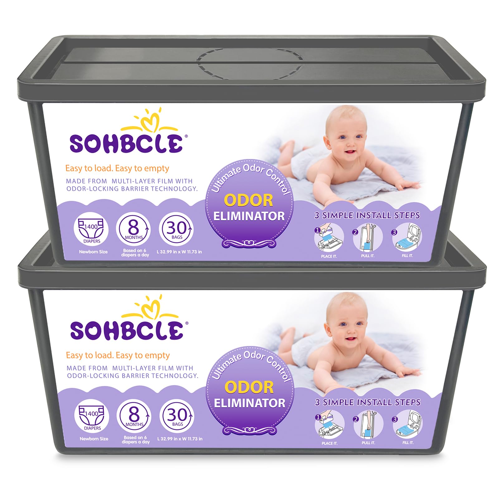Refills Compatible with Genie Easy Roll Signature Diaper Pail and Platinum Diaper Pail, Upgraded 60 Bags Hold up to 2800 Newborn Diapers, Extra Thickness Powerful Odor Control, Plant Scented-image-3