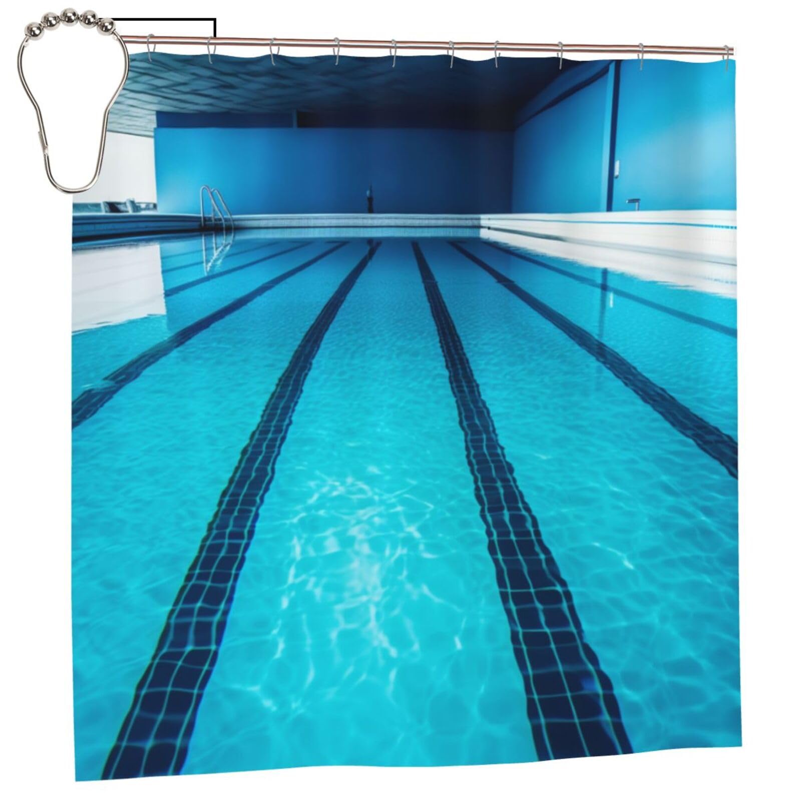 FodPand Blue Swimming Pool Shower Curtain 70"x70" Waterproof Long Bathroom Curtain Heavy Duty Thick Cloth Bath Curtain Set with Hooks, Modern Abstract Art Pattern Bathroom Shower Curtains