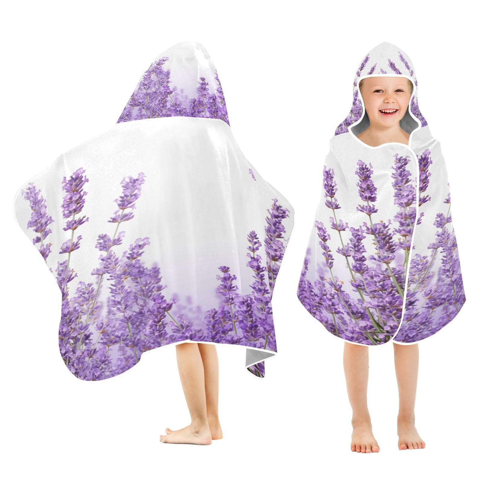 Nesatuwa Hooded Towel for Kids,Lavender Flowers Kids Beach Bath Towels Soft Absorbent Quick Dry Poncho Towel for Girls Boys