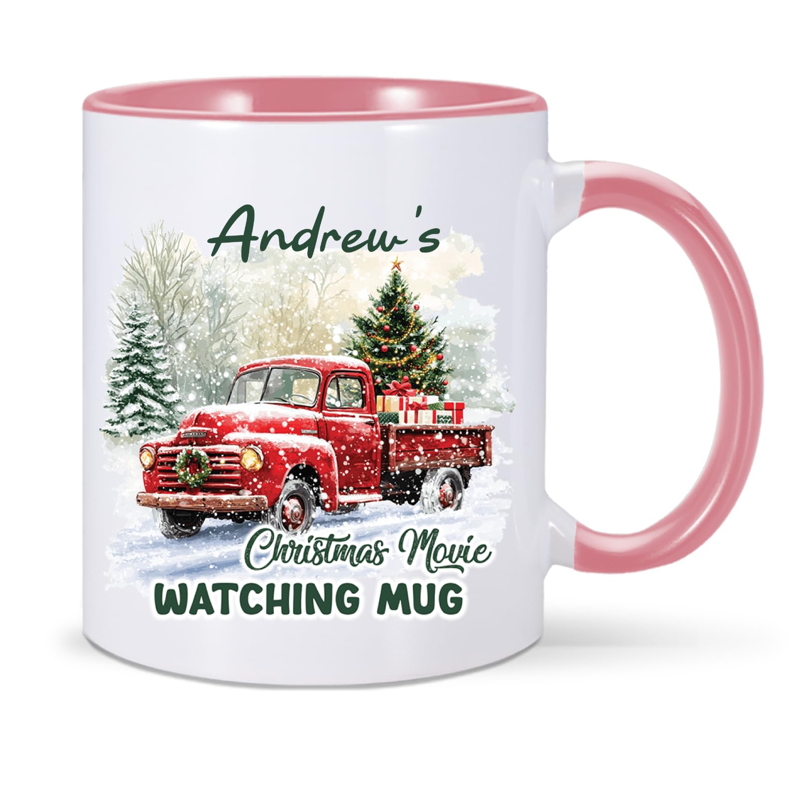EKAM Personalised Christmas Coffee Mug, Funny Movie Mug Custom with Name, Custom Festive Coffee & Hot Chocolate 11oz Mug - Xmas Gift for Christmas Eve Box, Family, Friends (Pink)