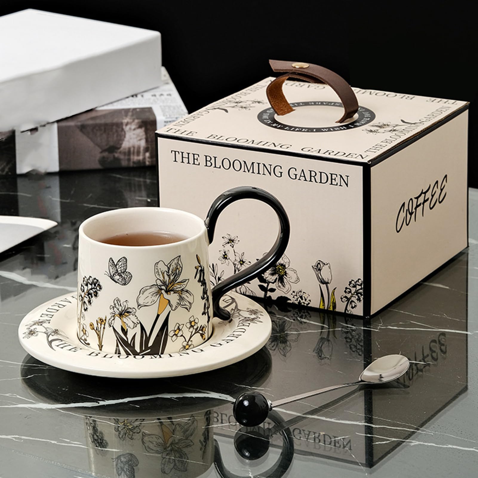 Tee Tasse mit Untertassen und Löffeln | Kaffeeset auch für die von , Wein, Saft, Cappuccino, Milch, Bier, Café, Restaurant, Haushalt, Küche, Geburtstag und