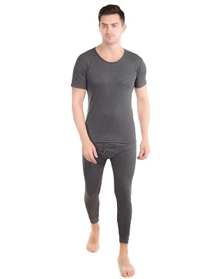 Yuneek Heatmaxx Men's Round Neck Half Sleeve Skin Friendly Winter Wear Thermal Top and Bottom Set (XXXX-Large, Dark Grey