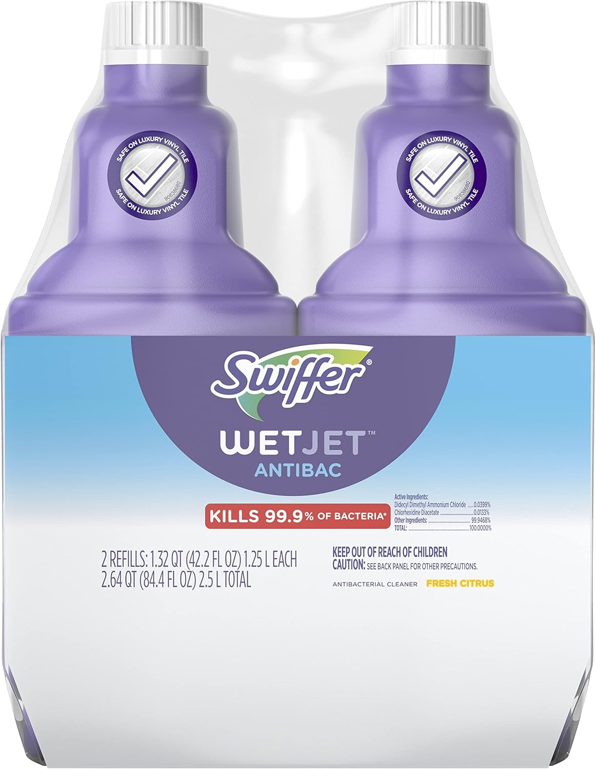 Swiffer WetJet Solution Refill for Floor Mopping and Cleaning, All Purpose Multi Surface Floor Cleaning Solution, Fresh Citrus Scent, 1.25 Liters (2 Pack)