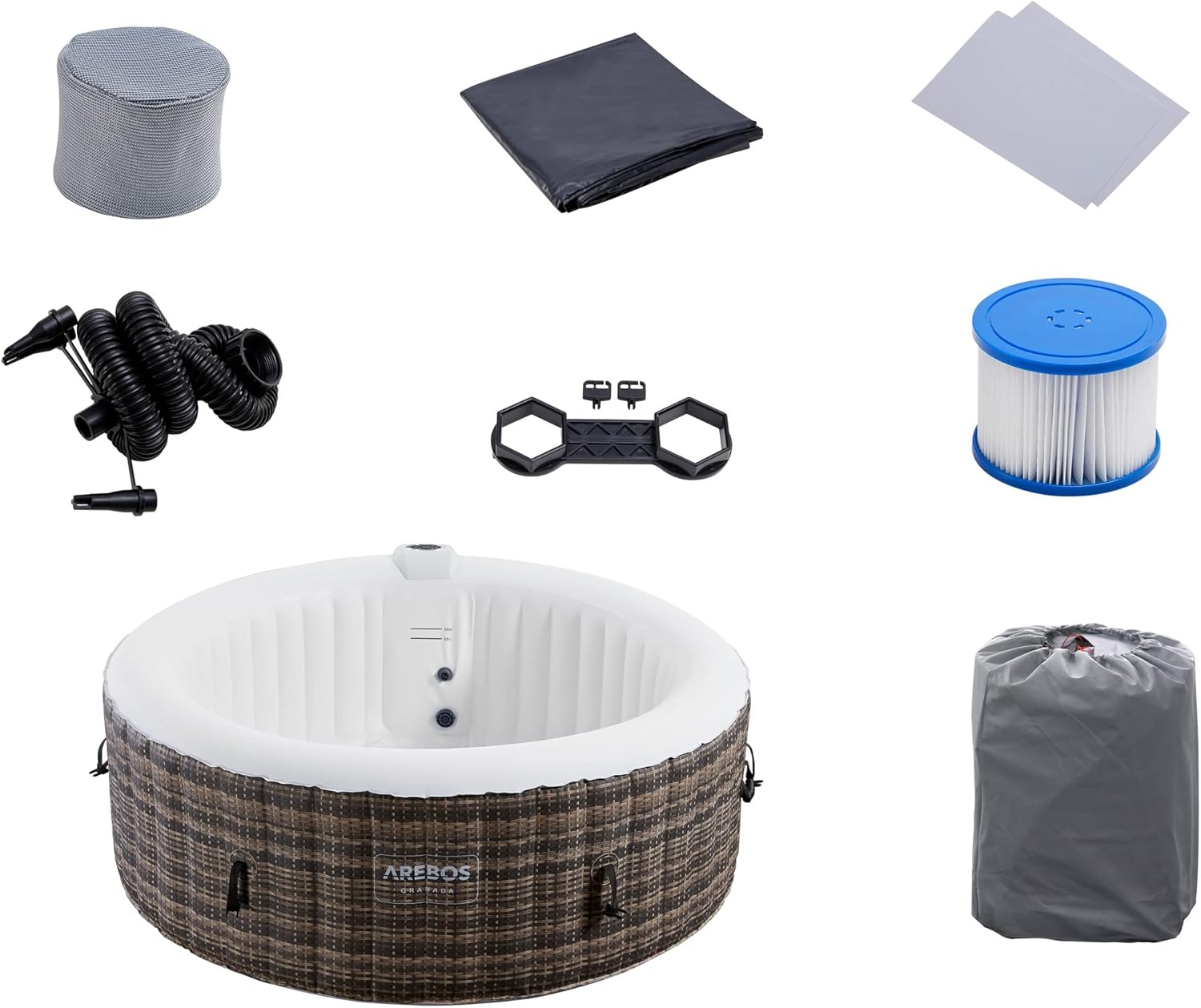 Various hot tub accessories including a filter cartridge