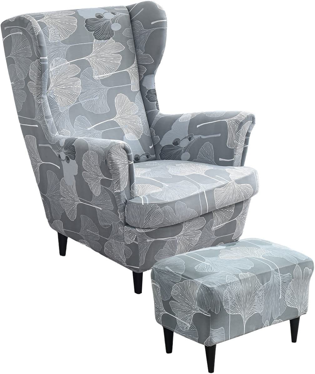 Aqigr #28 Stretch Wing Chair Cover Set, 2 Piece Wing Chair Slipcover With Ottoman Cover Wingback Chair Cover Jacquard Wingback Chair Slipcover Footstool Protector Covers For Dogs (Color : )
