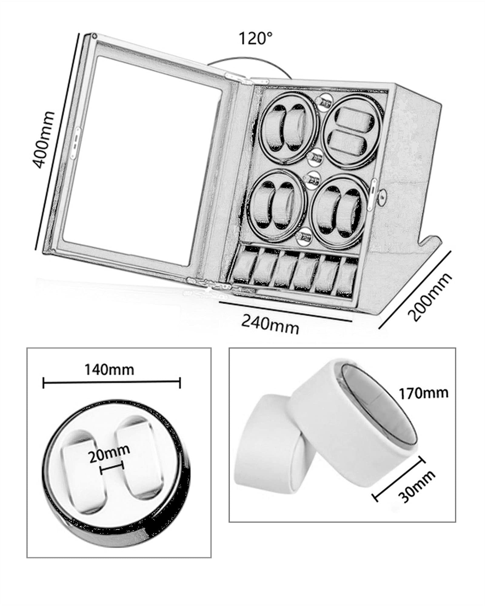 UYCVT Watch Display Box 8 Automatic Watch Winder With 5 Extra Storages Spaces, Watch Winder Box Withquiet Motors,Wood Shell Piano Paint Exterior And 4 Rotation Mode SettingWood+white-8+5