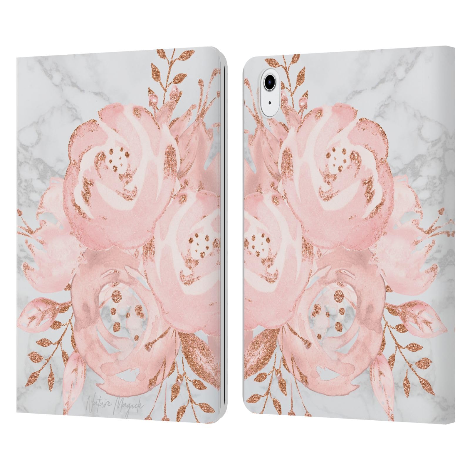 Étui iPad Air 2020 anti-rayure motif marbre rose et fleurs