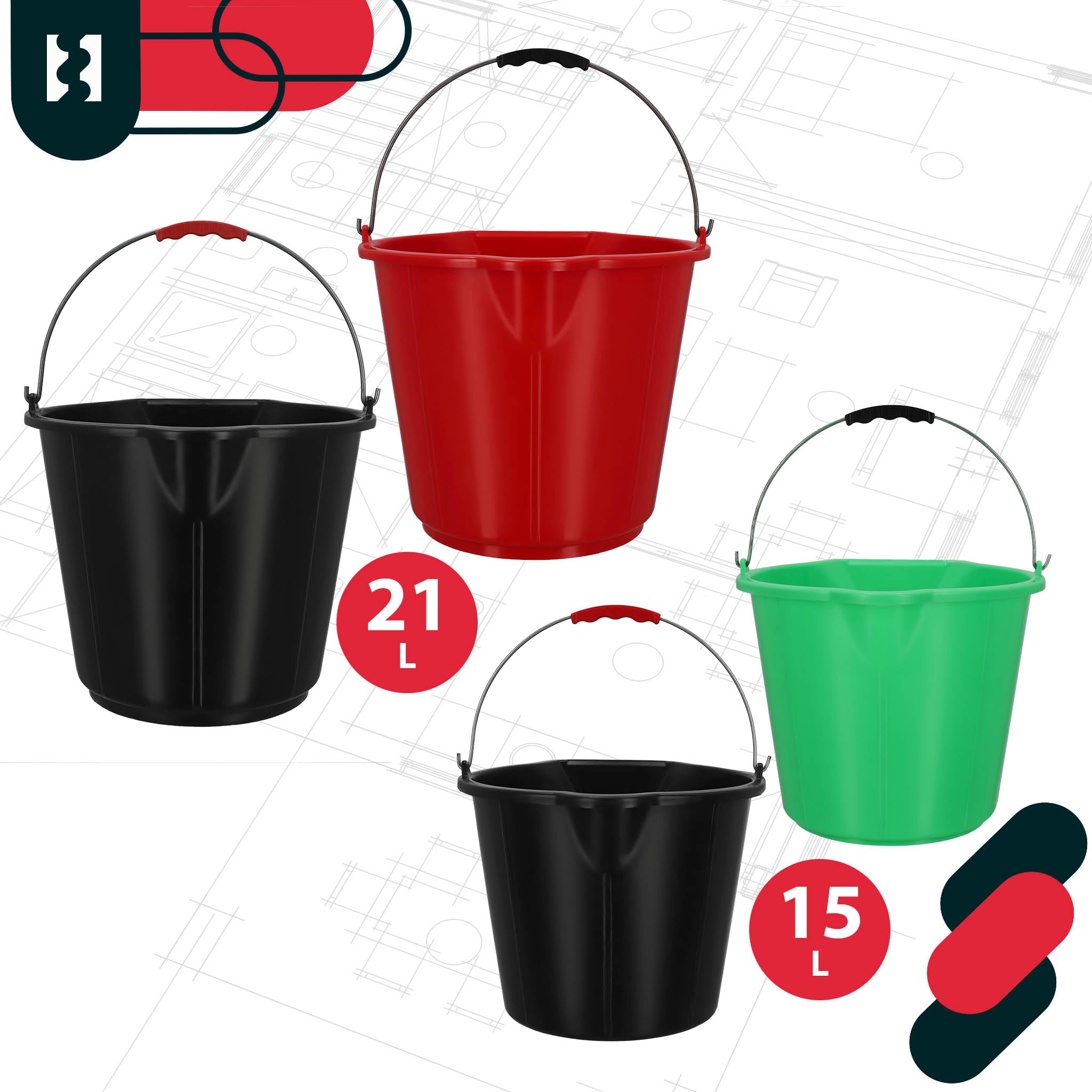 KOTARBAU® Secchio in plastica con beccuccio, 15 l, con manico, colore nero
