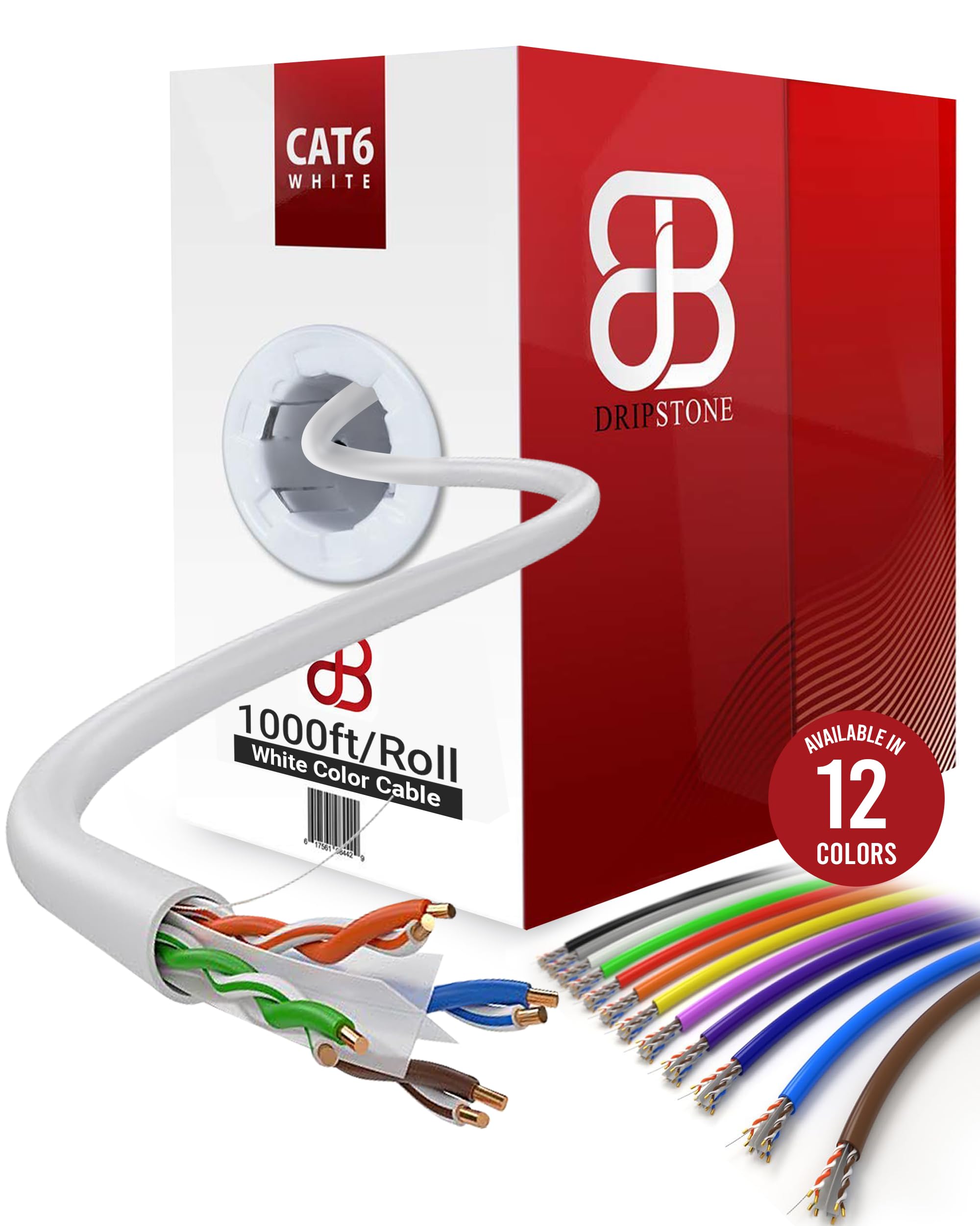 CAT6 Ethernet Cable 1000ft Bulk Network LAN Wire 23AWG Solid CCA UTP 550MHz High-Speed Internet Cable Gaming, Streaming, Office, Home Use, Pull Box, Cat6 Bulk, Stable Connectivity - White