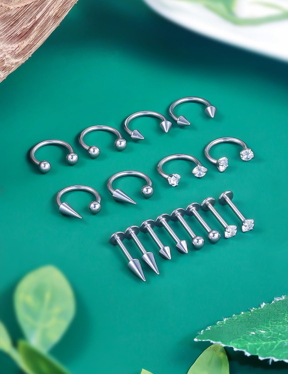 Dyknasz Snake Bite Jewelry 16g Lip Rings Surgical Steel Horseshoe Labret Jewelry Medusa Piercing Jewelry Long Spike Tragus Helix Earrings Studs for Women Men 16 Pieces - Image 5