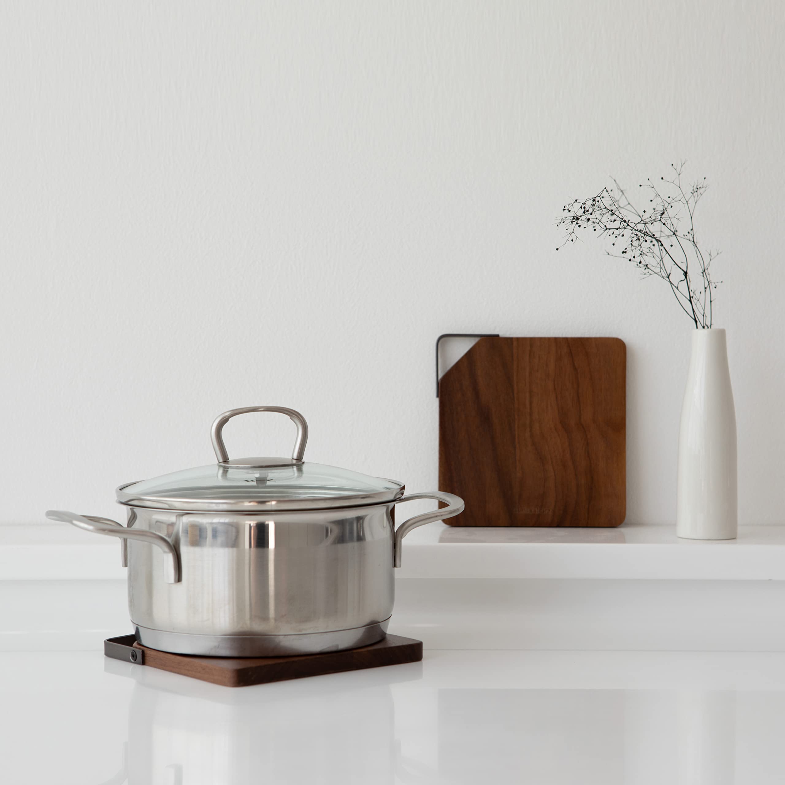 Salvamanteles para ollas y sartenes calientes, paquete de 2, madera de nogal negro norteamericano, posavasos, superficie resistente al calor y protección de encimera para cocina y comedor, soporte