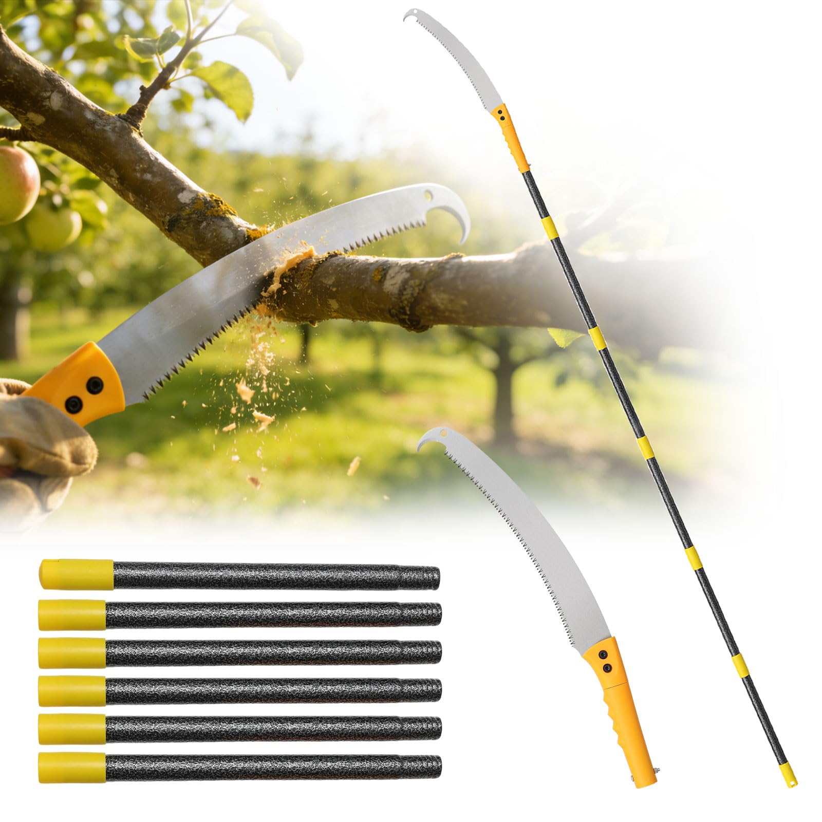 Photo 1 of Pole Saw For Tree Trimming,2-In-1 Manual Pole Pruning Saw, 15.2FT High Reach Handheld Push-Pull Tree Trimmer With 15.7" Triple-Ground Blade Cutter For Branches,Orchard, Palm Trees, Shrubs,Limbs