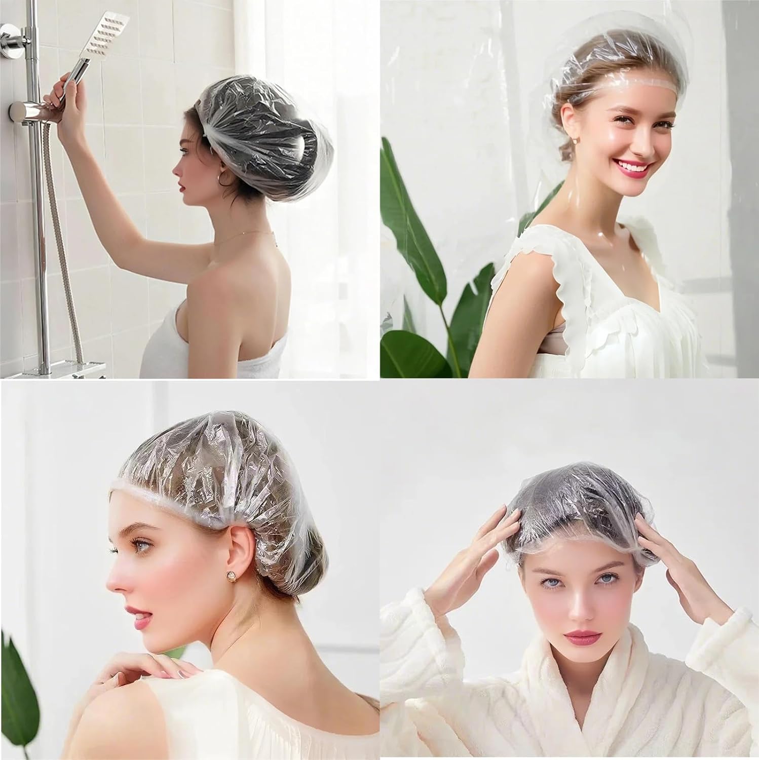 100PCS Disposable Shower Caps, Plastic Clear Hair Cap Large Thick Waterproof Bath Caps for Women & Men Unisex Reusable Travel Essentials for Deep Conditioning, Hair Treatment, Hotel, Spa, and Home Use