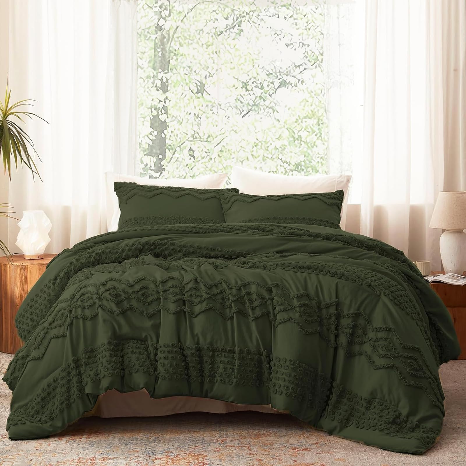 Luxudecor Olive Green Tufted Comforter Set