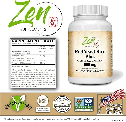 Miniatura 4 de Zen Supplements - Arroz de levadura roja con suplemento CoQ10 60-Vegcaps, Blanco