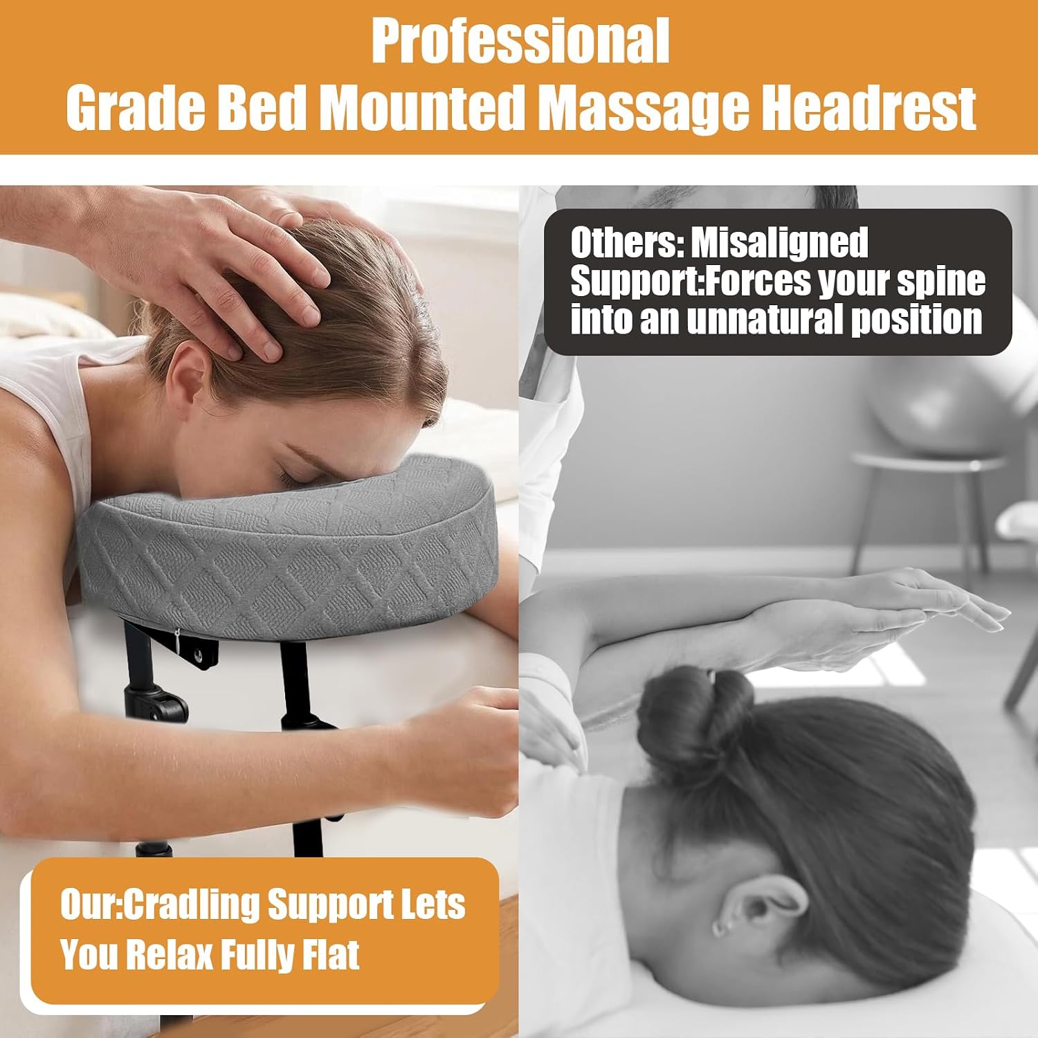 Adjustable Massage Headrest for Bed, Massage Face Cradle at Home with Iron Support Frame, Portable Face Down Pillow Holder for Lash Bed, Home Spa Equipment and Rest (Grey)