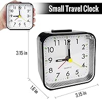 Vista 2 de Pequeño reloj despertador analógico de viaje, funciona con pilas, reloj de mesa de escritorio para niños, relojes despertadores más silenciosos