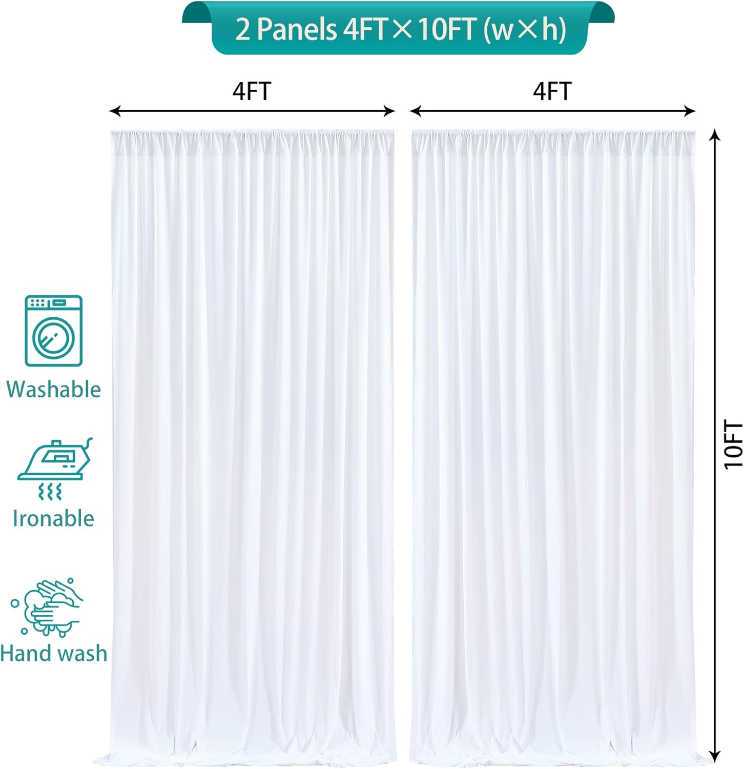 8 x 10ft White Backdrop Curtains Party Wedding Back Drops White Photo Curtains Soft Fabric Backdrop Wrinkle-Free Polyester Cortinas Blancas for Bridal Baby Shower Baptism Birthday Decor, 2 Panels