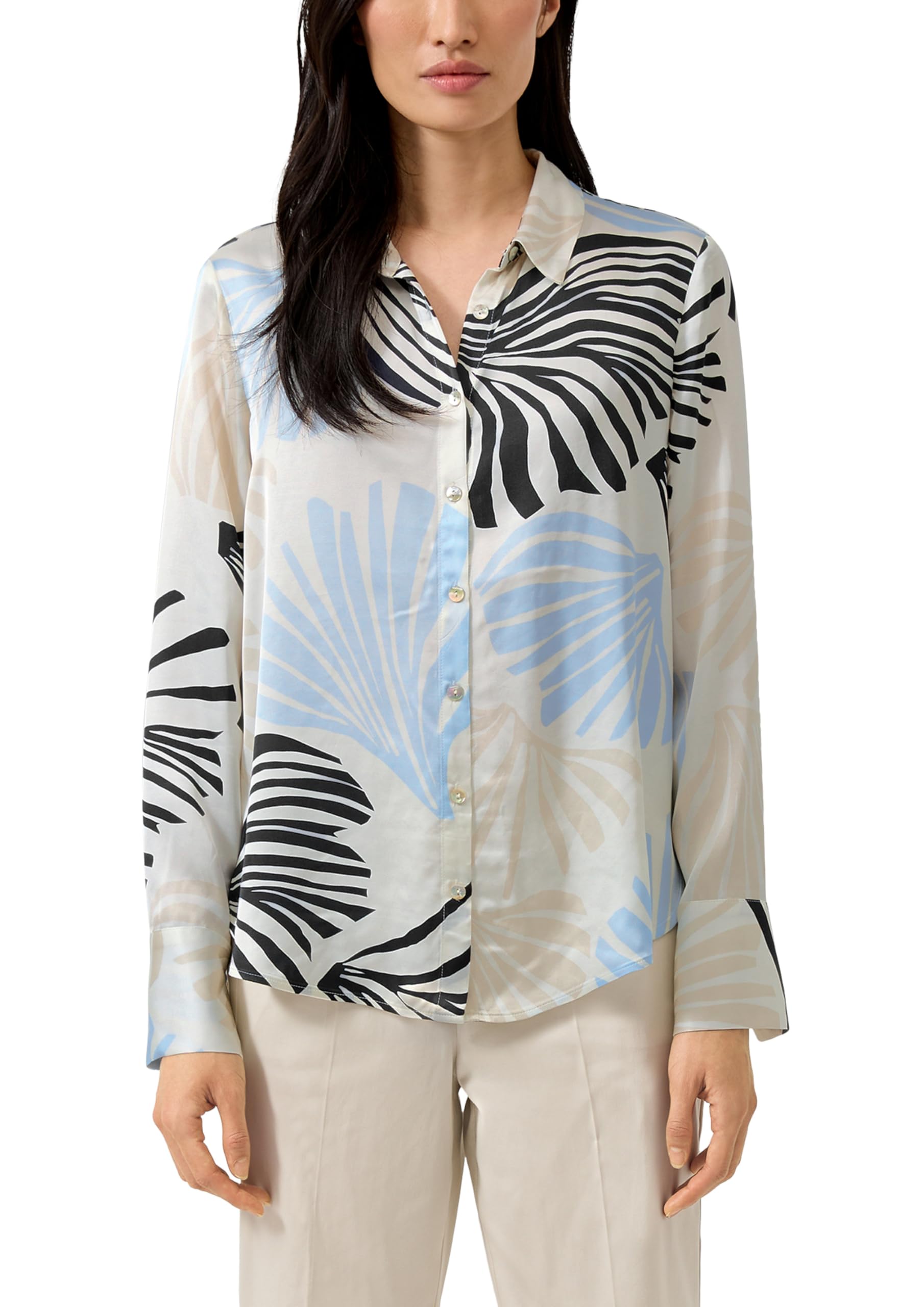 s.Oliver Satinierte Viskose-Bluse mit All-Over-Print und Manschetten