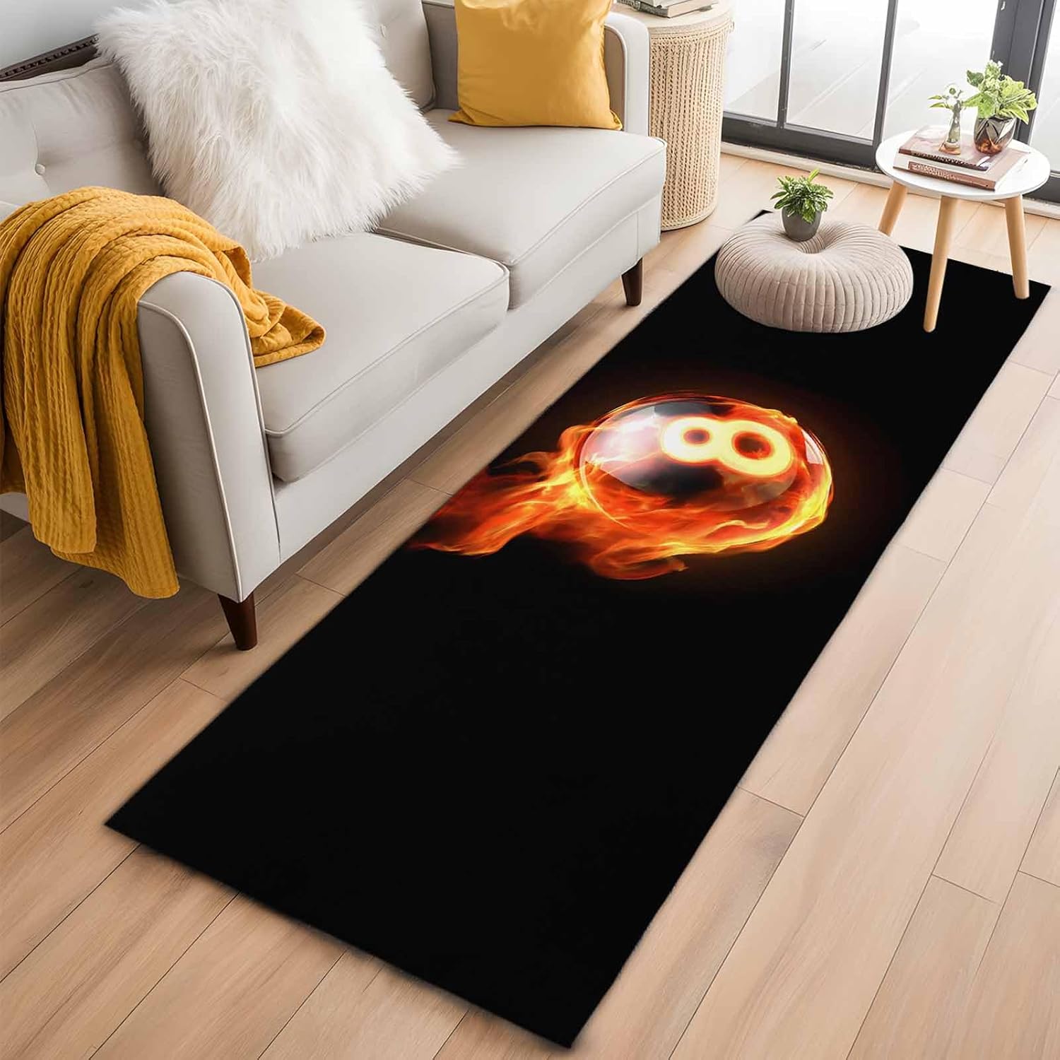 Flame Billiards Runner Rugs 2x6 ft Sports Black Background Abstract Art Washable Hallway Rugs Non-Slip Floor Mats Absorbent Carpet Bedside Runners for Bedroom Kitchen Bathroom Laundry Room