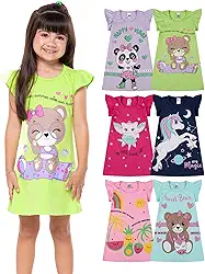 Kit 3 Vestido Infantil Menina Verão Estampados 100% Algodão com Mangas Franzidas