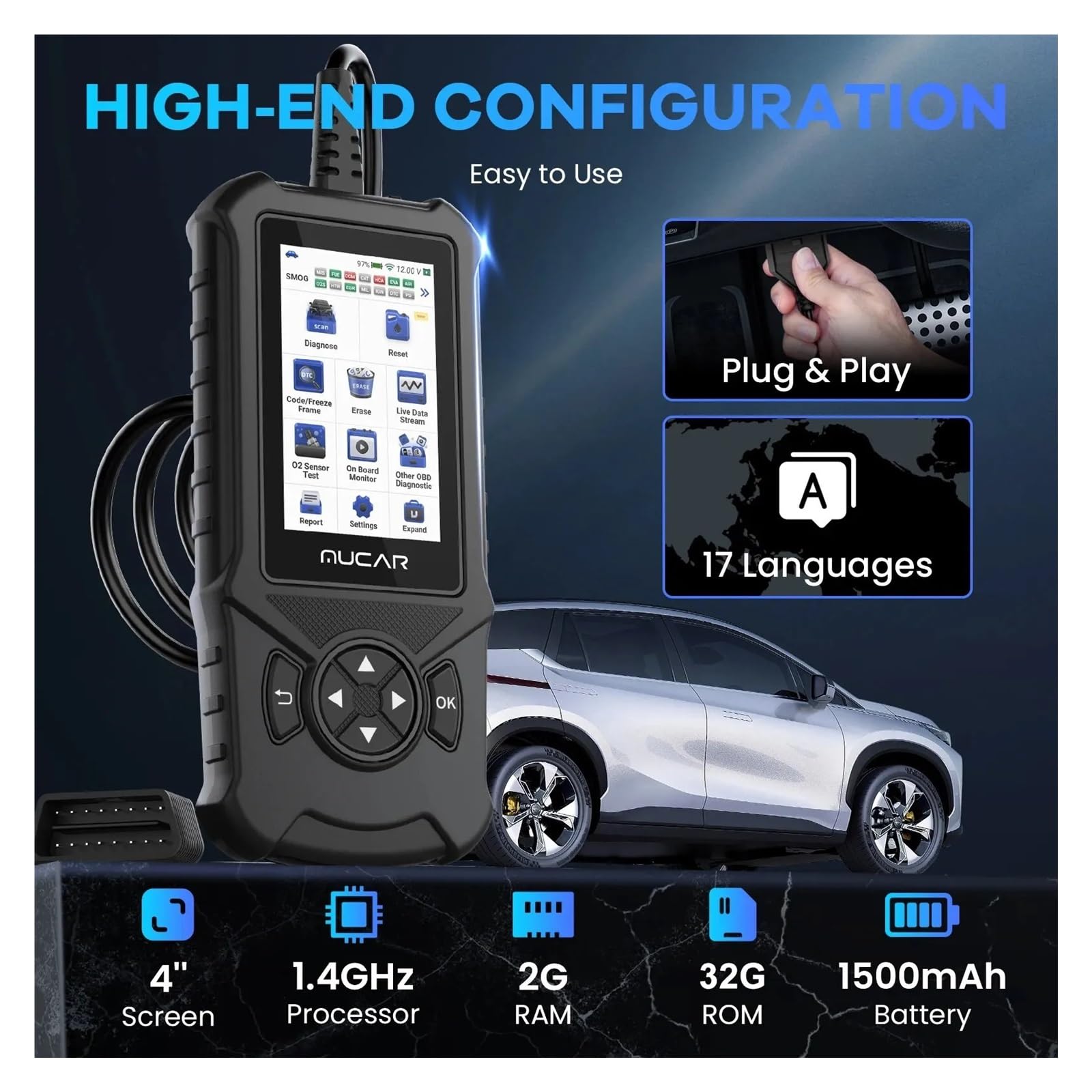 Scanner OBD2 for Auto, Motore, airbag, ABS, TCM, Sistema, Lettore di Codici diagnosi, aggiornamento WiFi Strumento diagnostico