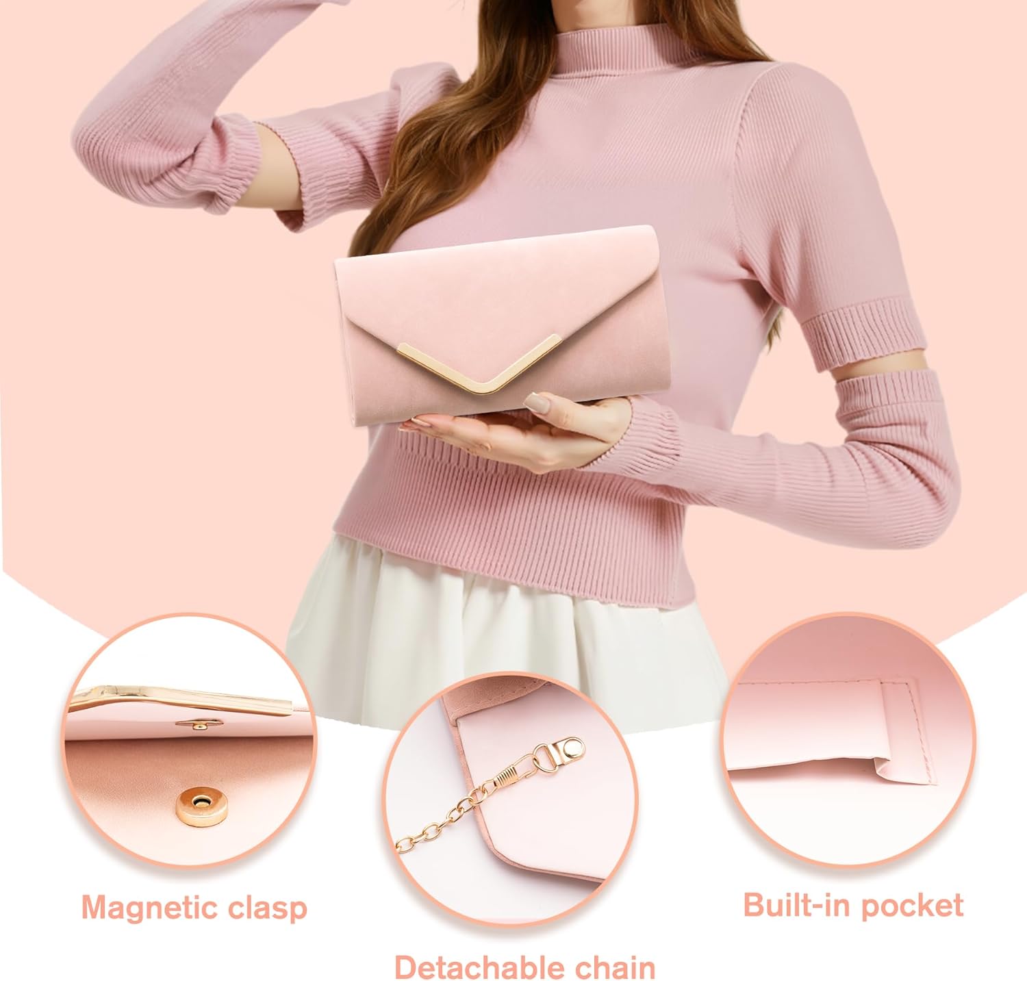 Larcenciel Clutch Purses for Women, Shiny Sequin Envelope Clutch Evening Bag with Chain, Fashion Sparkly Party Prom Purse