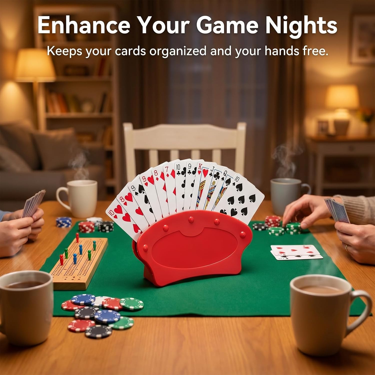 4 Pack Card Holders for Playing Cards, Hands Free Card Holder Stand for Poker, Canasta & Family Game Night, Plastic Card Organizer for Arthritis Seniors