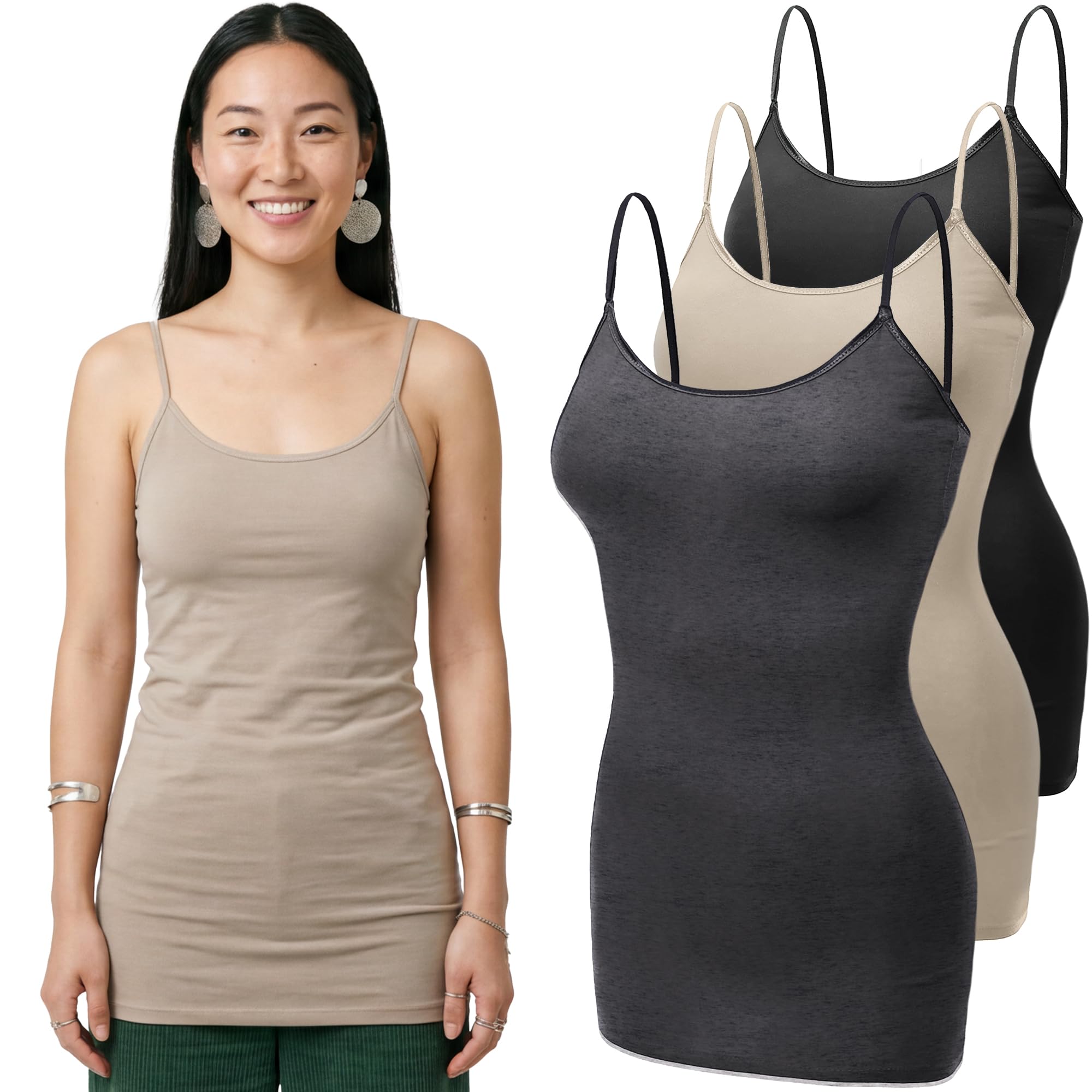 Emmalise Women's Basic Casual Long Camisole Adjustable Strap Cami Layering Top