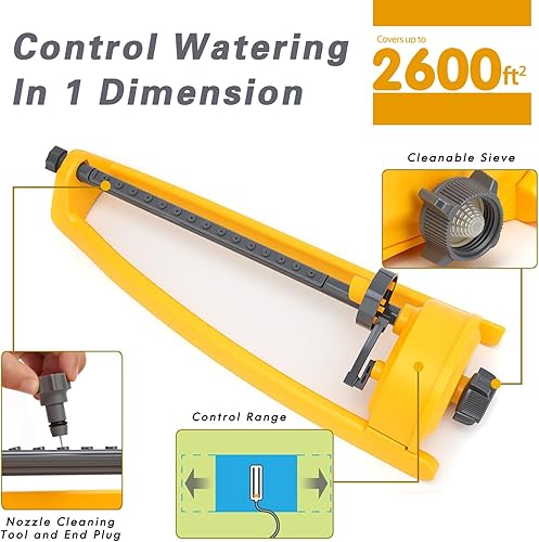 Miniatura 2 de Aspersor de césped, paquete de 2 rociadores oscilantes de jardín para cubiertas de patio de hasta 2,600 pies cuadrados, riego oscilante, herramienta