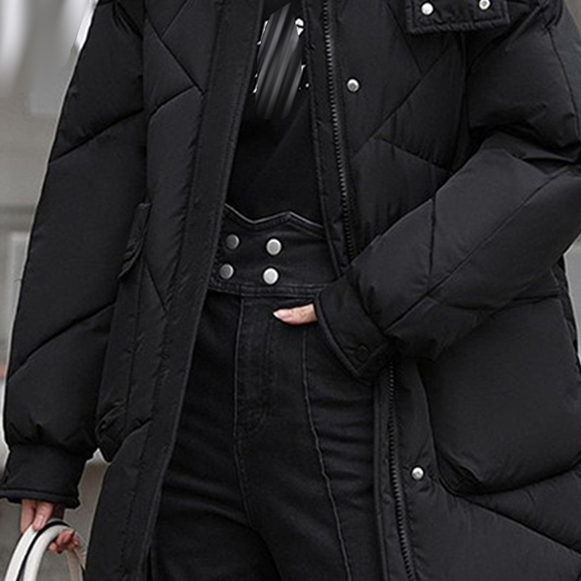 Cappotto da donna in cotone a reticolo rombico sciolto tinta unita lunghezza media piumino con cappuccio Outwear con tasche