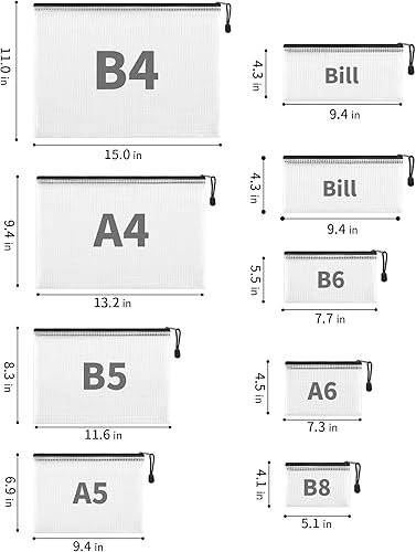 Miniatura 2 de JARLINK Paquete de 18 tamaños de bolsa de malla con cremallera, impermeable, bolsa de documentos multiusos para suministros de oficina, cosméticos
