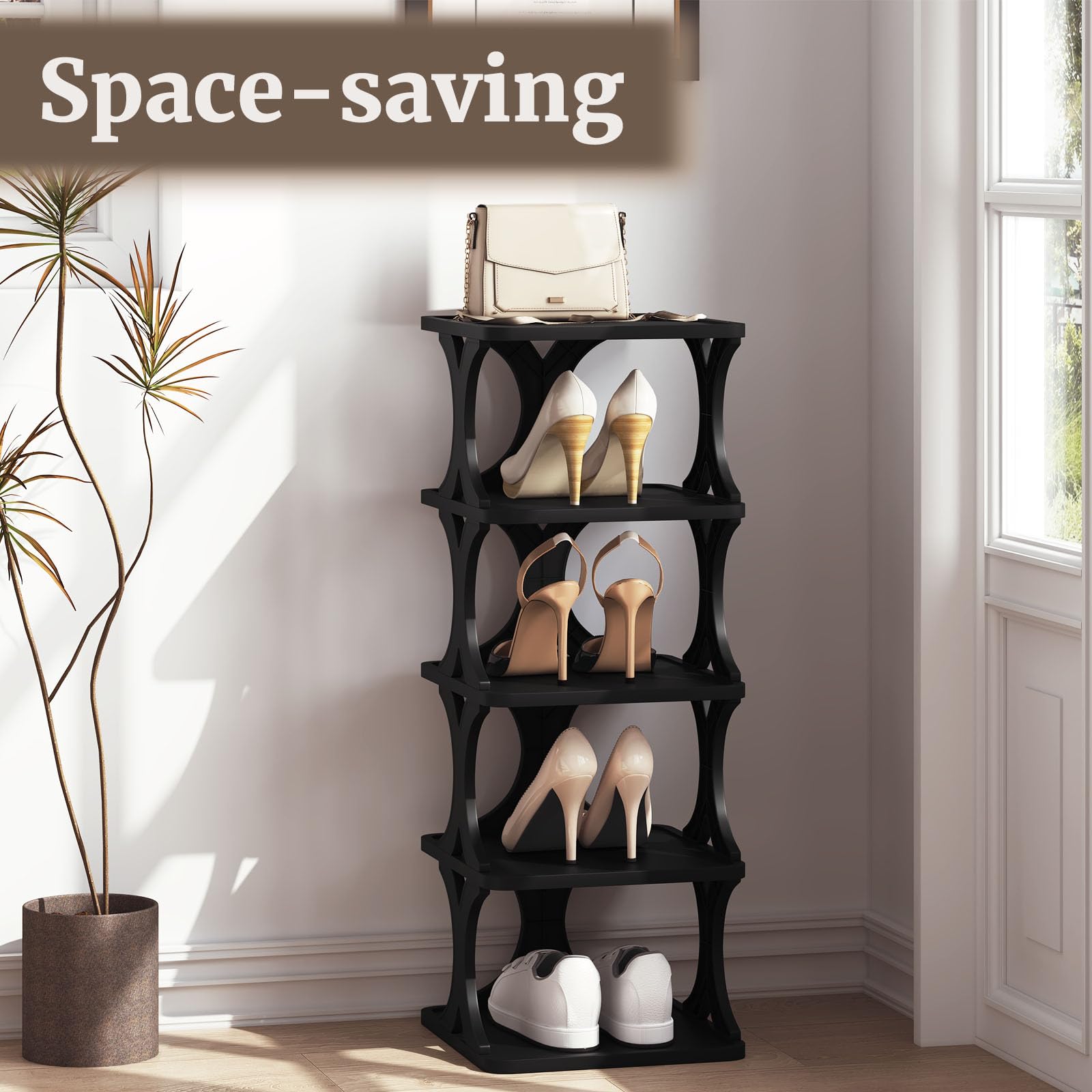 WOLTU Schuhregal mit 5 Ebenen, 2er Set, Schuhablage schmal, Schuhorganizer Schuhaufbewahrung platzsparend, Schuhständer, für Flur Wohnzimmer Schlafzimmer Eingangsbereich, Schwarz