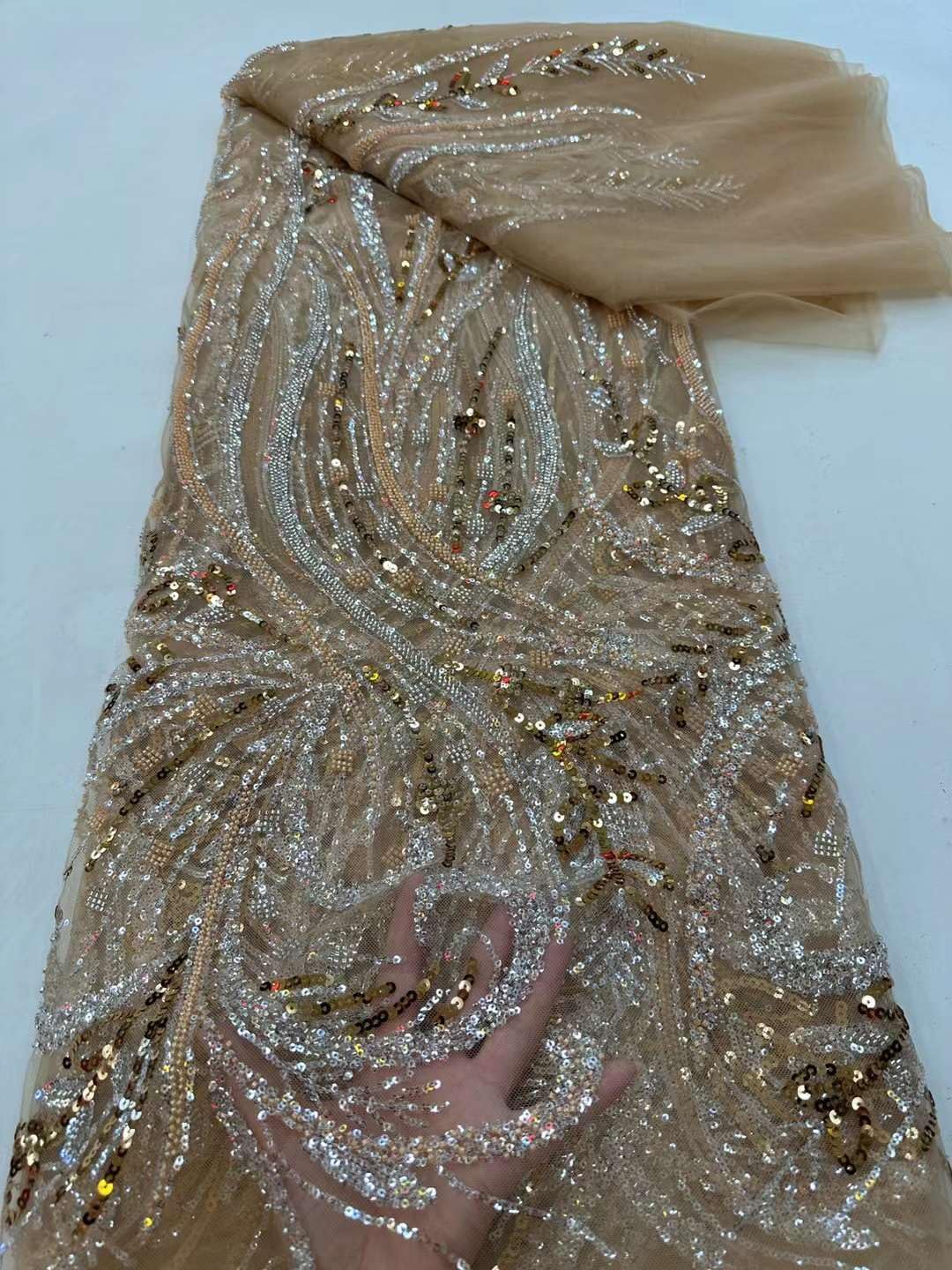 Elegant African Wedding Dress Lace Fabric Shiny Sequin Embroidery Tulle Fabric ML75N834 (Black)