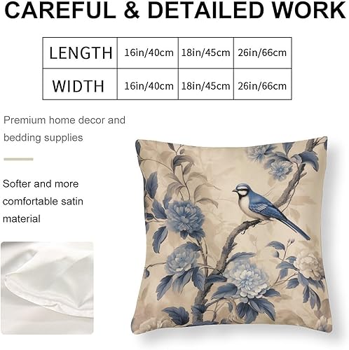 Miniatura 2 de Chinoiserie - Fundas de cojín de satén con diseño de pájaros azules y blancos, diseño de bandera de Estados Unidos, Día de la Independencia, con
