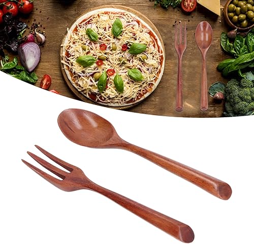 Miniatura 3 de Juego de cuchara de tenedor de madera, cuchara de madera lacada, tenedor, vajilla de 2 piezas, mango triangular, vajilla de cocina