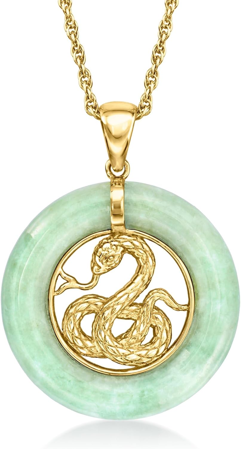 Ross-Simons Jade Snake Pendant Necklace in 18kt Gold Over Sterling. 18 inches