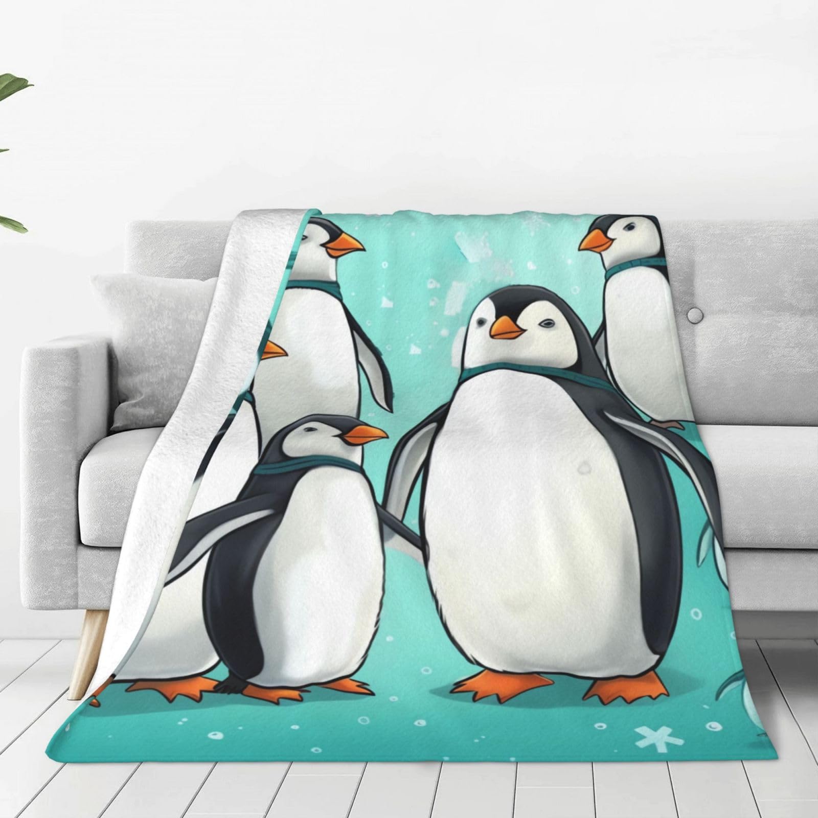 KLOPH Cute Penguins Throw Blanket 80"x60" Flannel Fluffy Warm Blanket for Couch, Reversible Plush Blankets for Bed, Comfy Fuzzy Blanket for Sofa, Plush Lightweight-Blankets for All Season