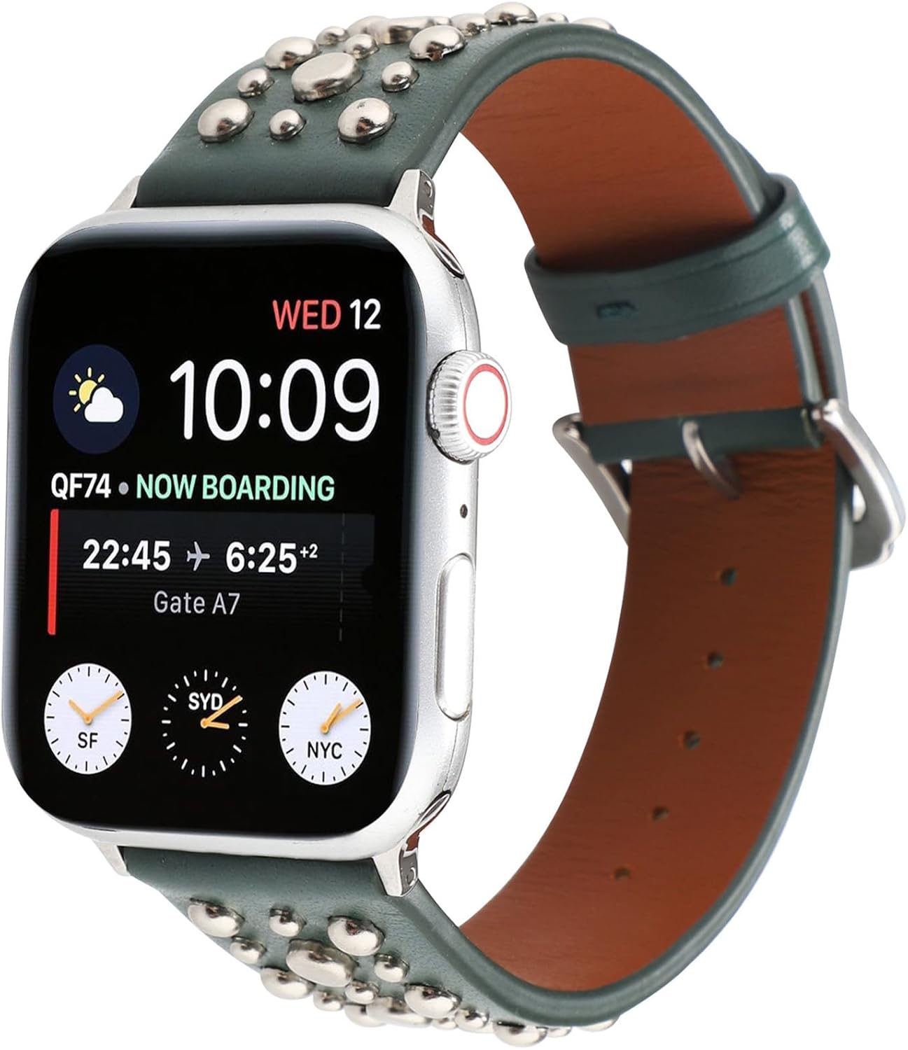 Punk Style Leather Band Compatible with Apple Watch, Bling Studded Rivets Strap Replacement Bracelet for iWatch Ultra1/2 Series 9 8 7 6 5 4 3 2 1 SE/SE 2