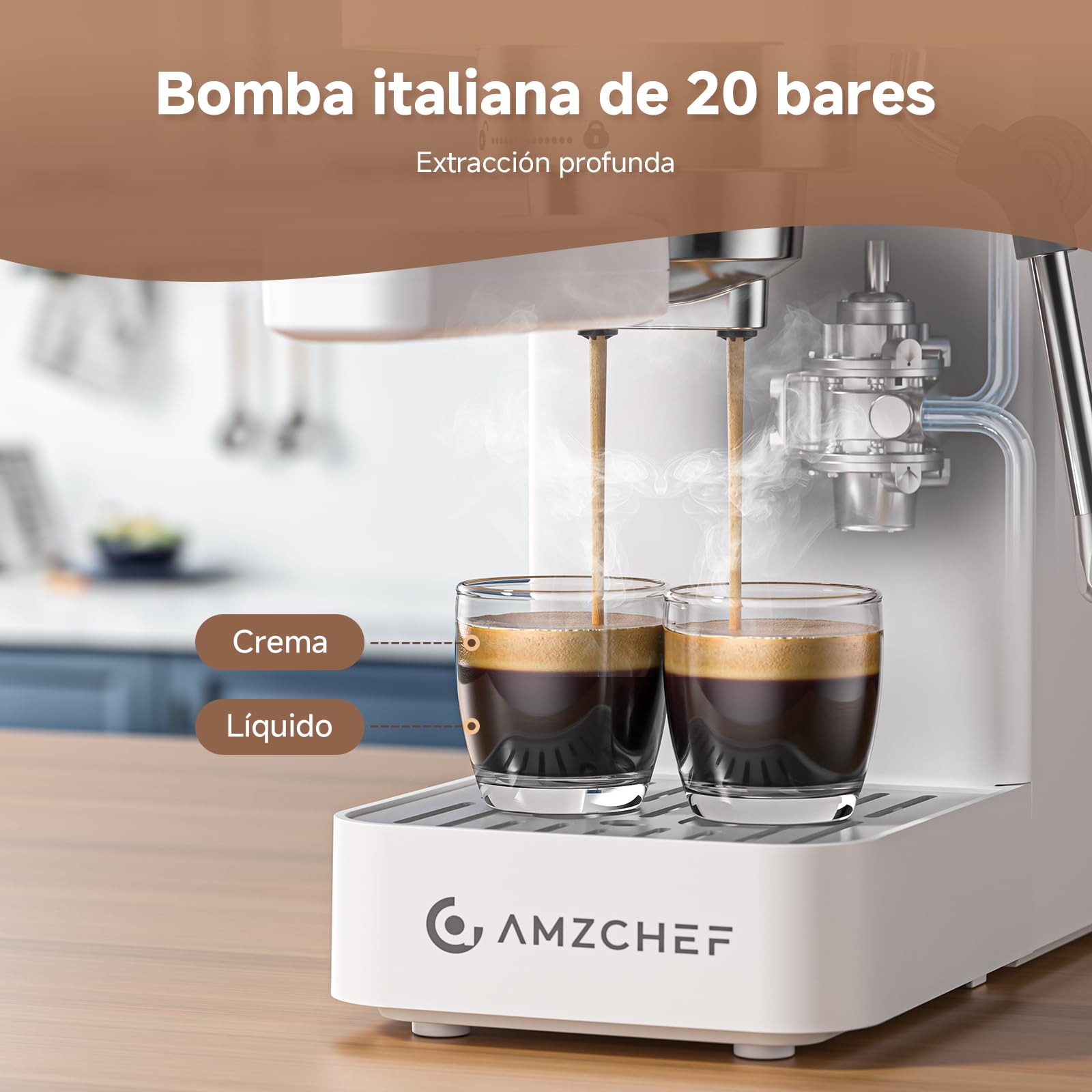 AMZCHEF Machine À Café Expresso 20 bars, avec mousseur à lait professionnel, petite machine à café pour cappuccino, latte et macchiato, réservoir d'eau de 1,5 L, blanche